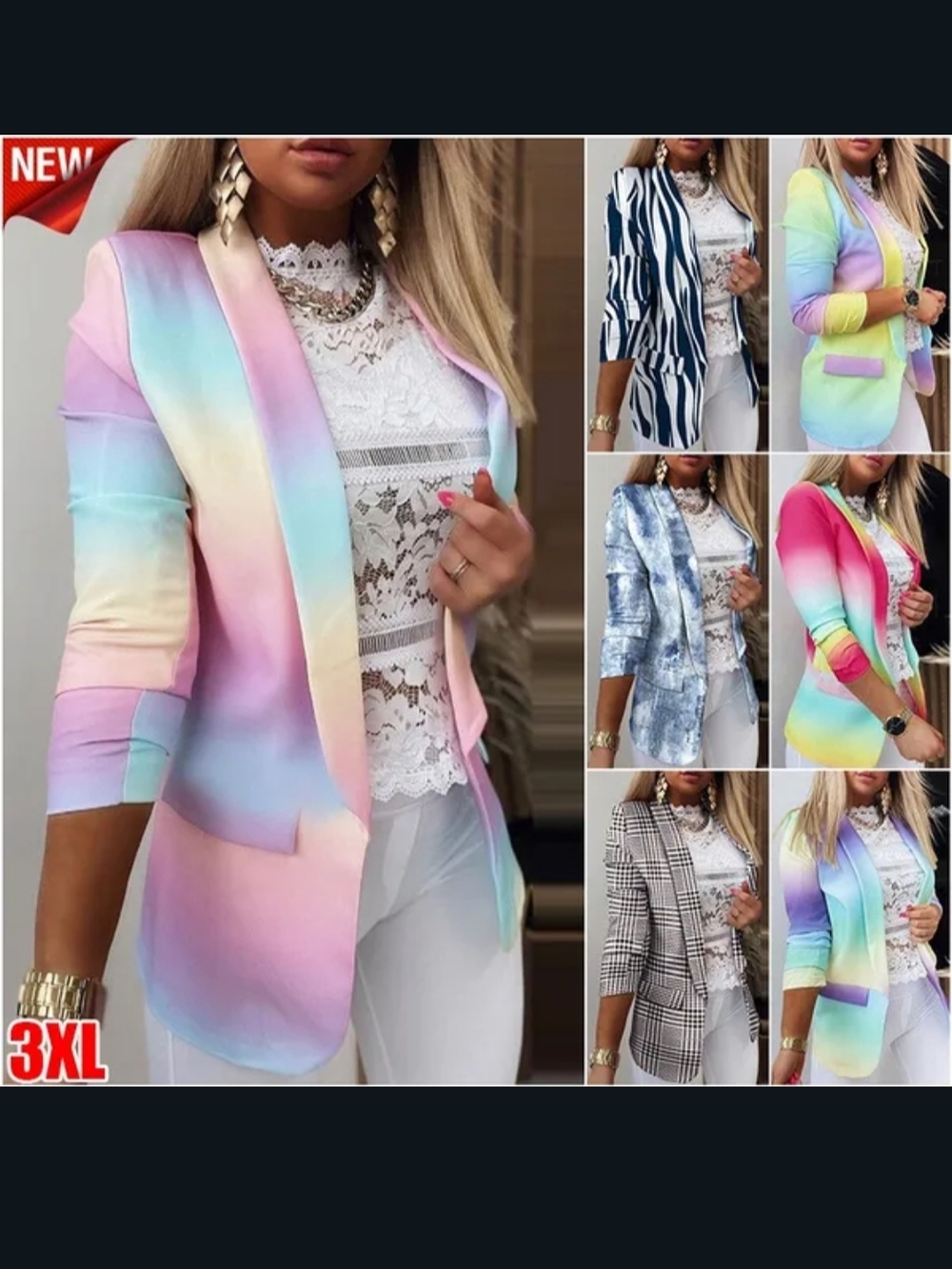 Beautiful Pastel Rainbow Ombre Blazer Jacket - Plus Size